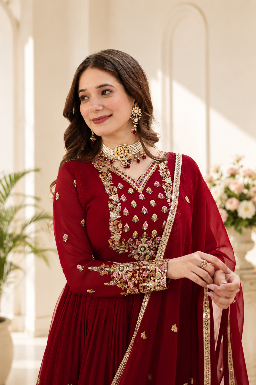 Faux Blooming Georgette Sequins Embroidered Gown with Dupatta