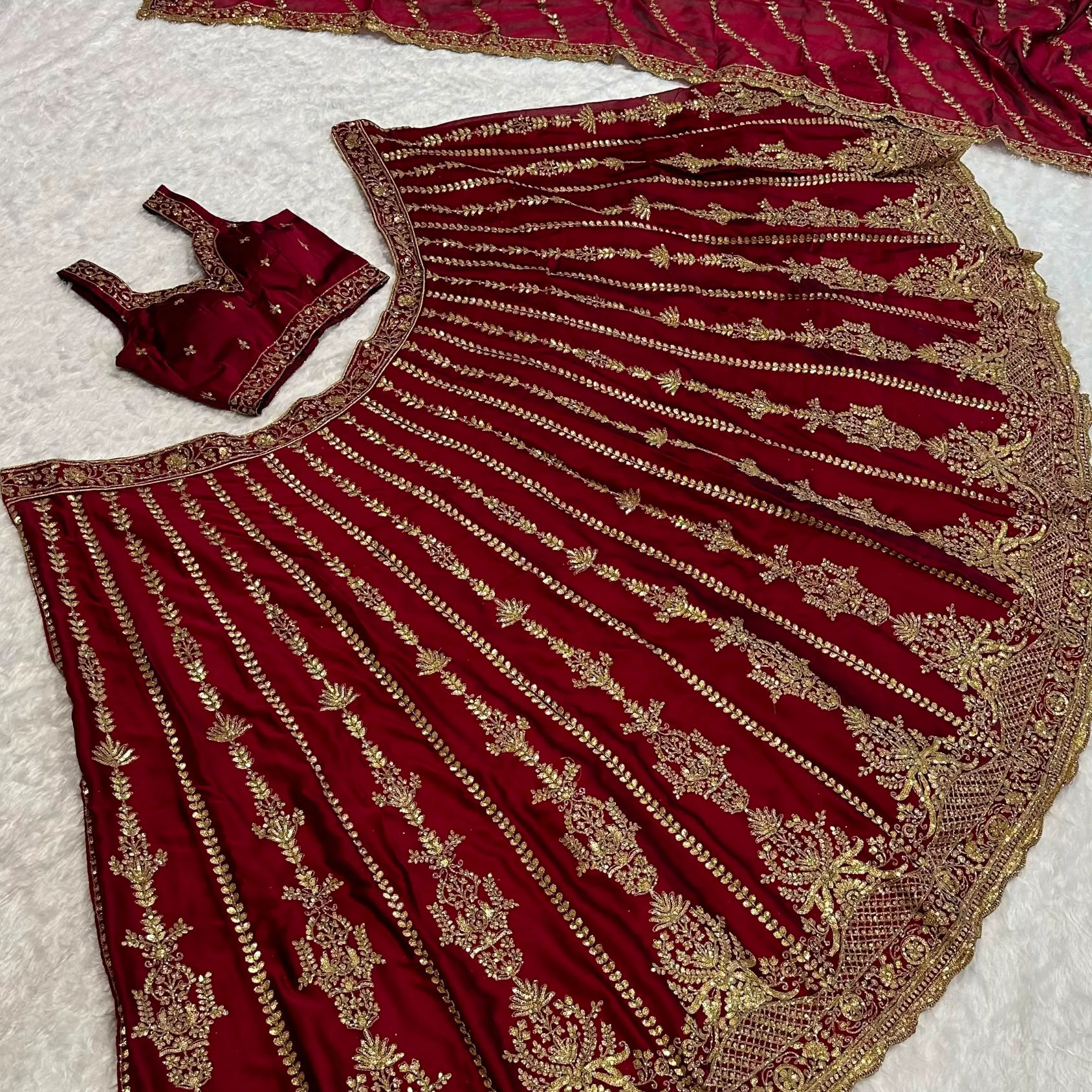 Bridal Maroon Kasturi Silk Lehenga Choli With Sequins and embroidery Work