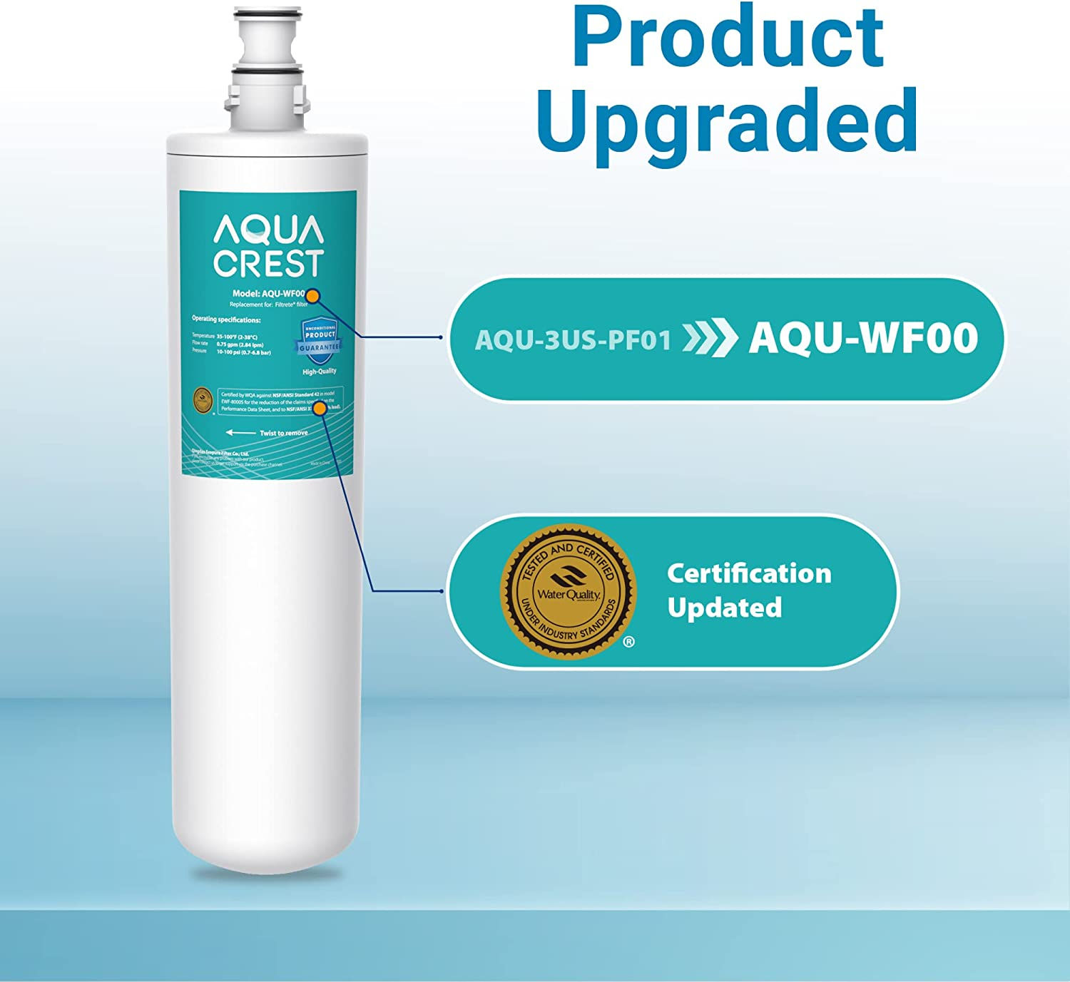 AQUACREST 3US-PF01 Under Sink Water Filter, NSF/ANSI 42 Certified Replacement f