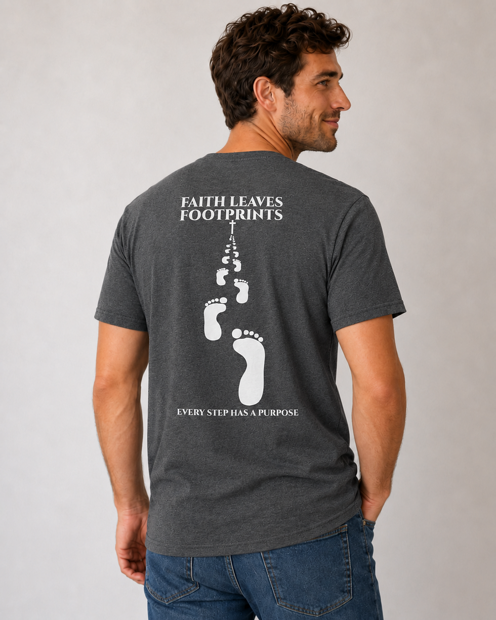 Thumbnail: Faith Leaves Footprints Classic Tee - Dark Heather back view