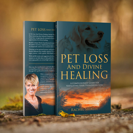 Photo Cover and Back of Faith-Based Pet Loss Book "Pet Loss and Divine Healing: A Compassionate Guide For Navigating Your Devastating Loss" by Rachel Shirley