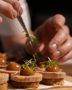 Canapés plated with tweezers – food photography