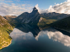 Stetind mountain reflected in the fjord – landscape photo from Northern Norway