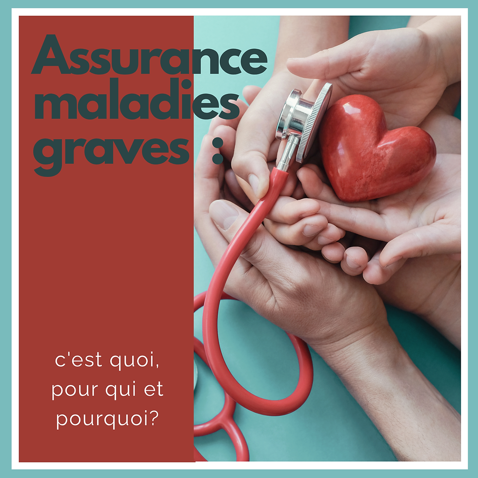 Mains d’enfants tenues dans celles d’un adulte, accompagnées d’un cœur et d’un stéthoscope, symbolisant la protection familiale et l’importance de l’assurance maladies graves.