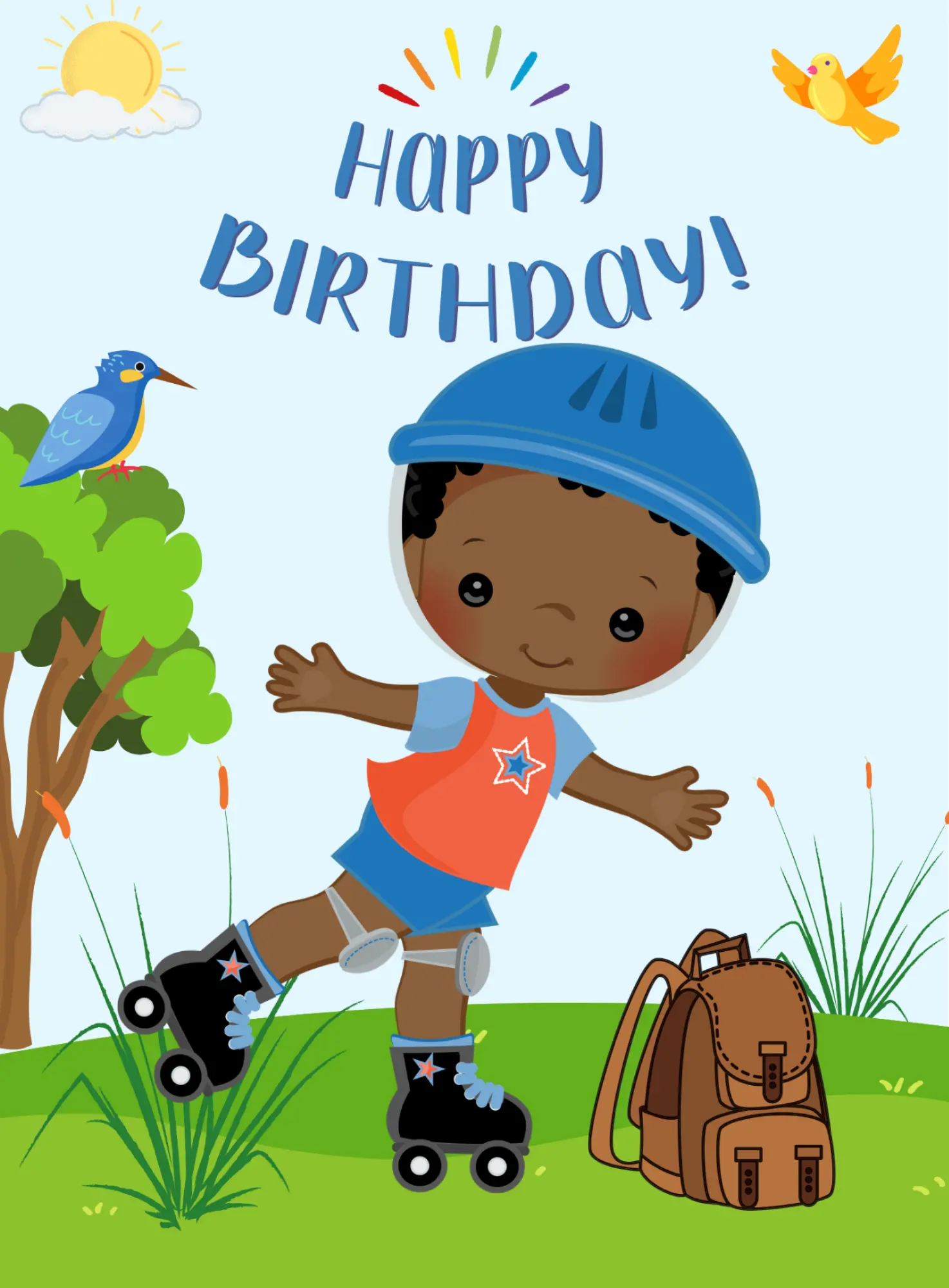 Roller Skater - Editable Digital Birthday Card