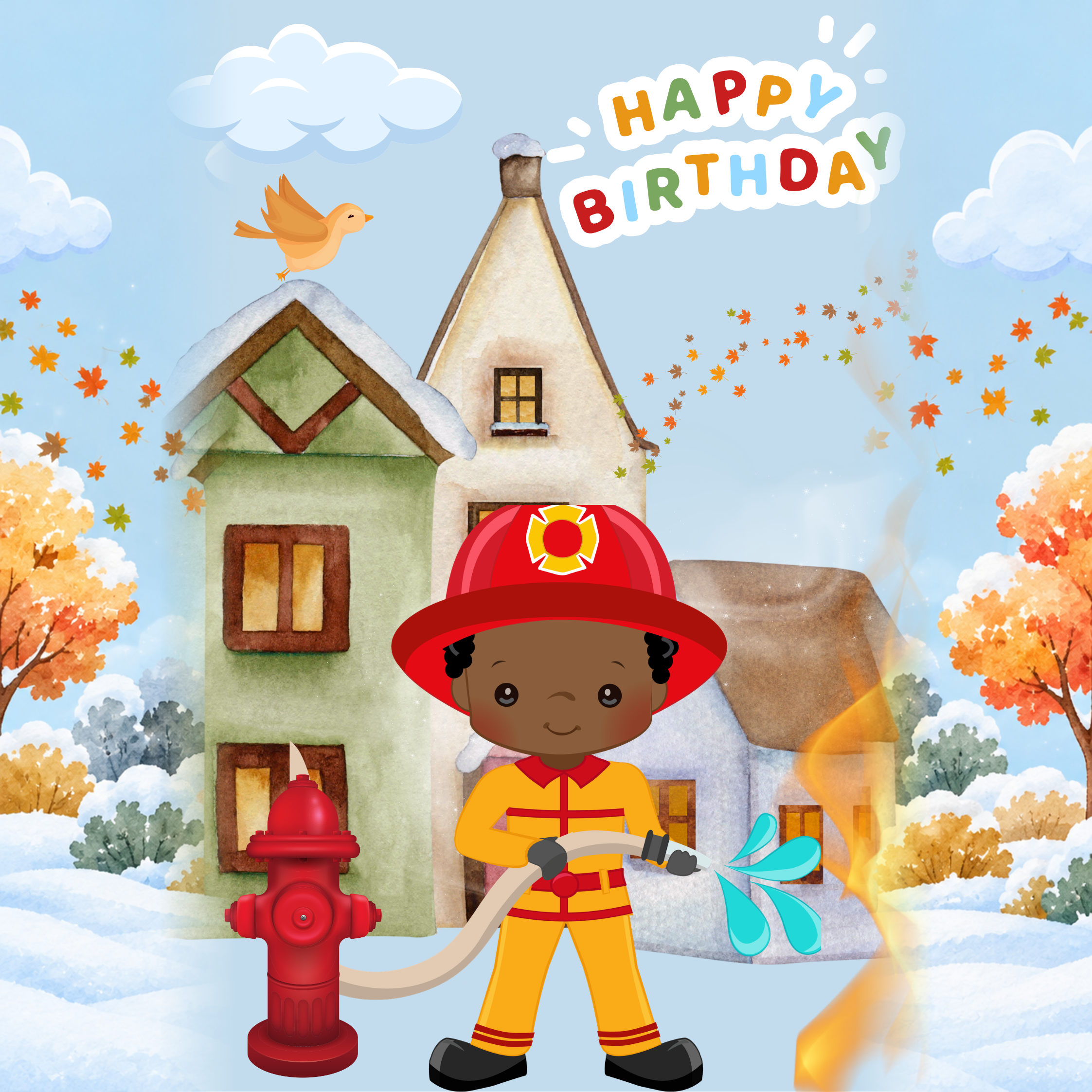 Fire Boy - Editable Digital Birthday Card