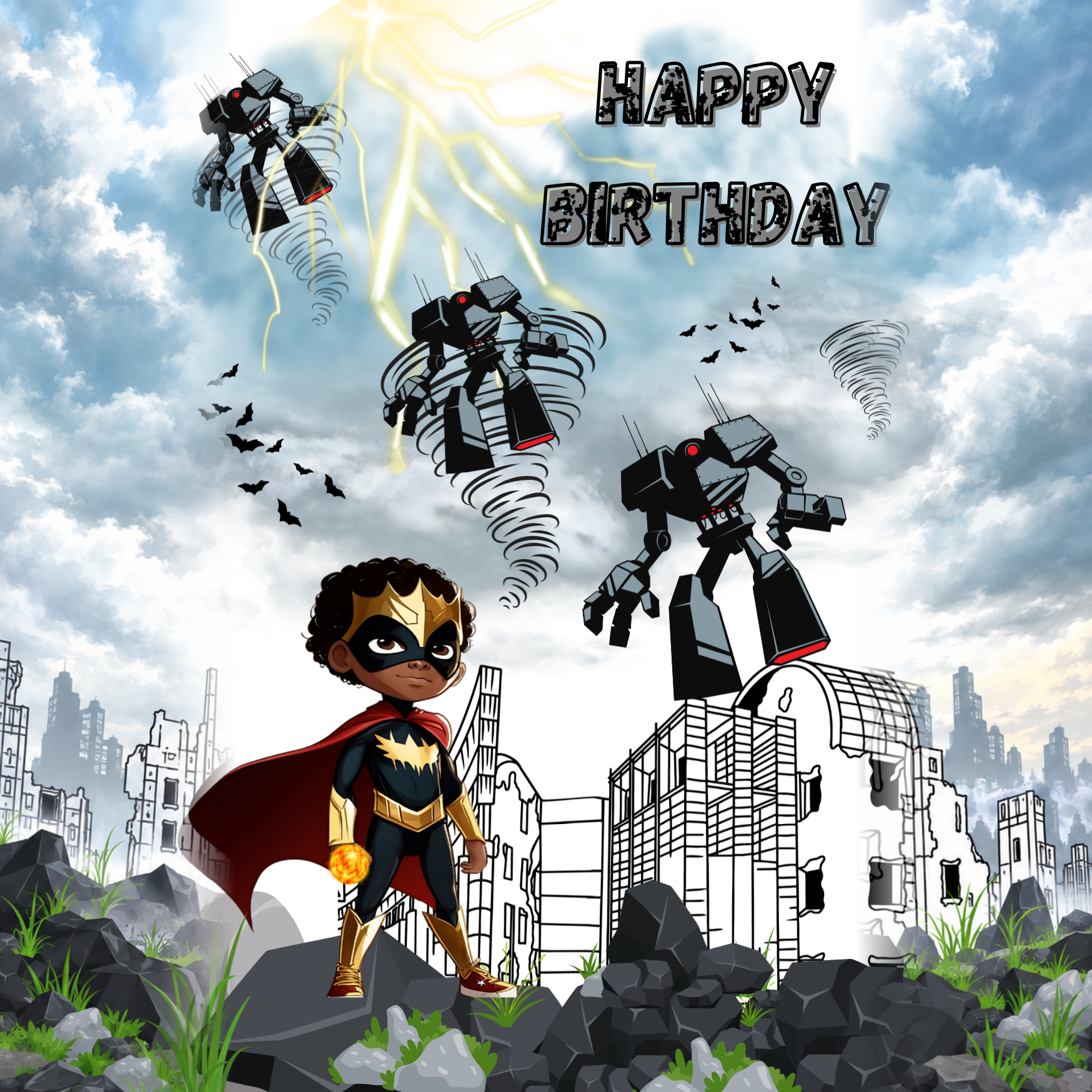 Invasion - Editable Digital Birthday Card