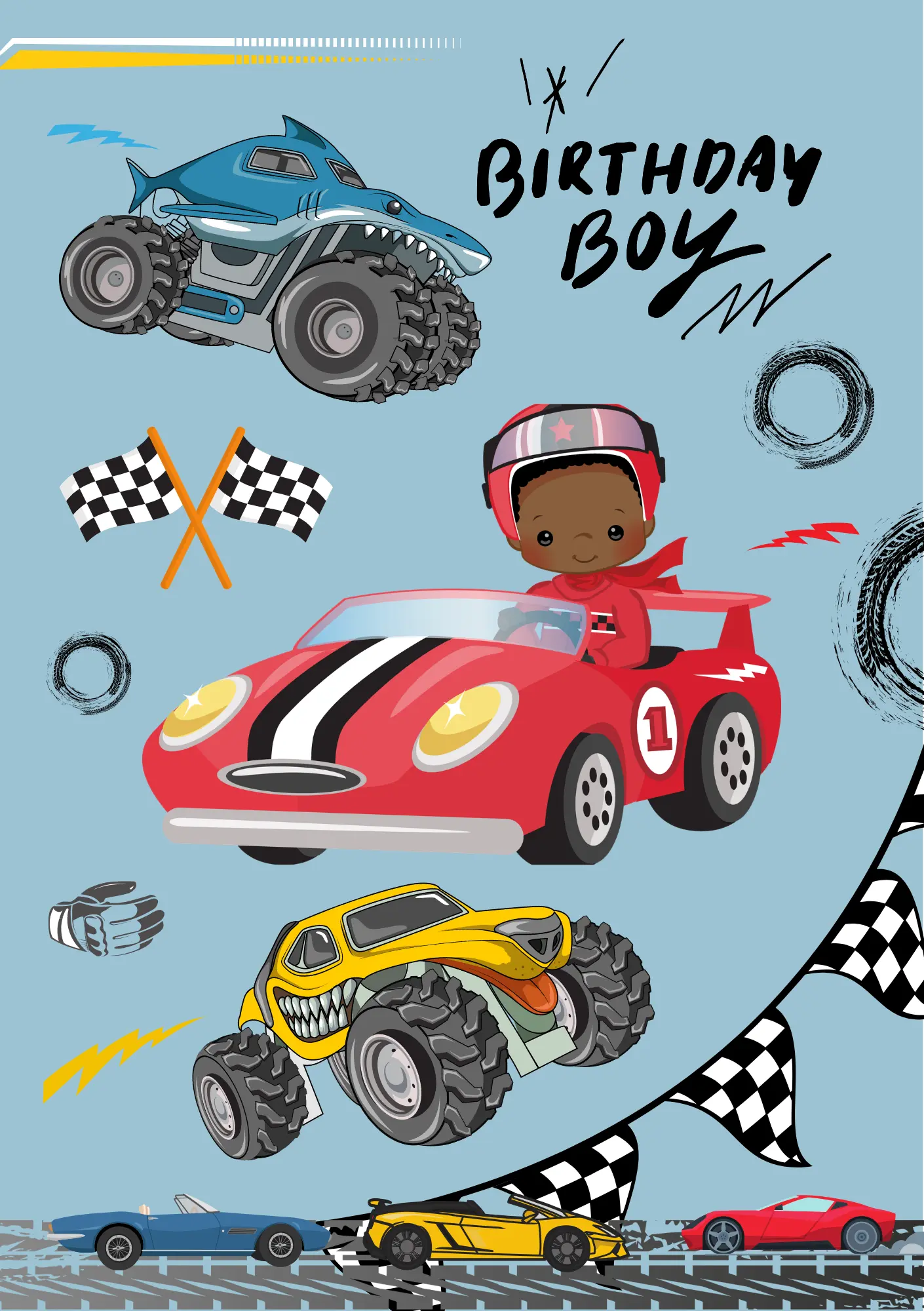 Race Driver - Editable Digital Birthday Card