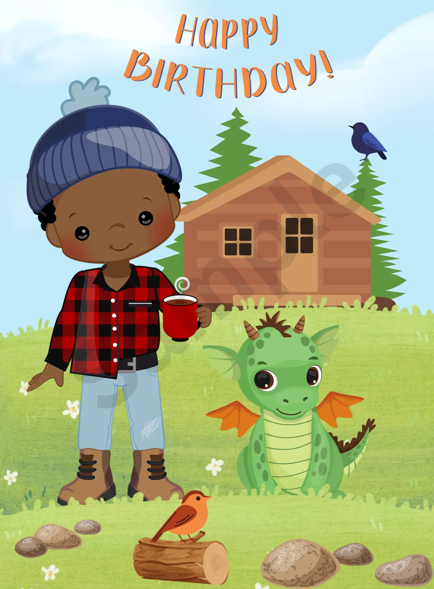 Little Dragon - Editable Digital Birthday Card