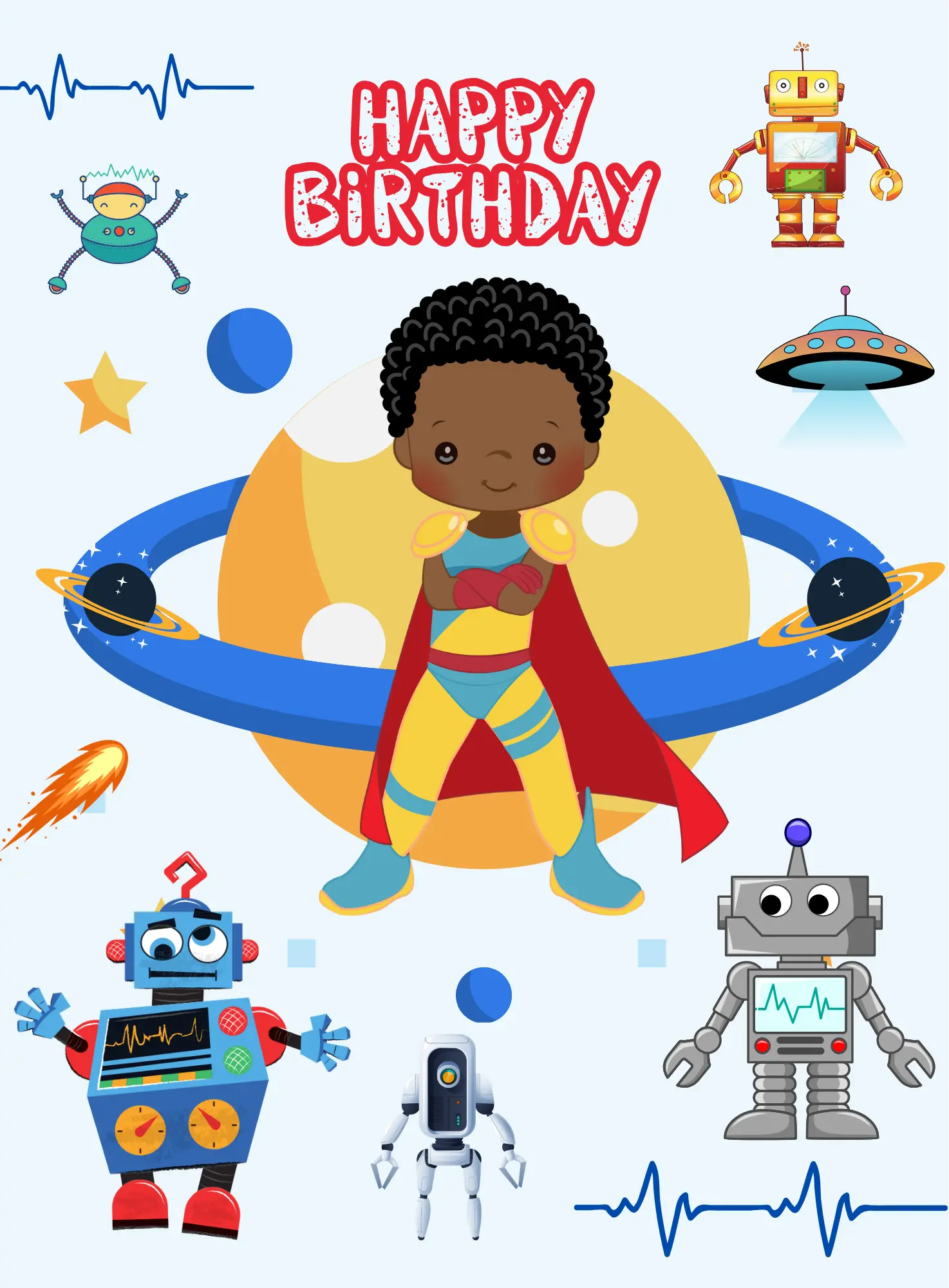 Robot Universe - Editable Digital Birthday Card