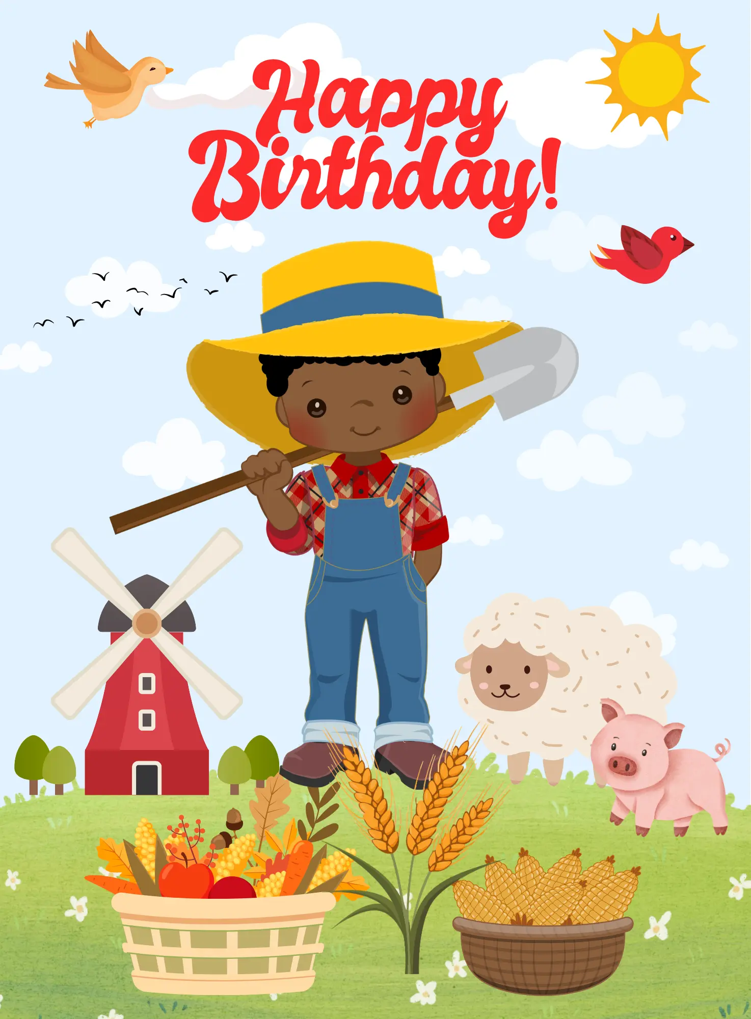 Farmer Boy - Editable Digital Birthday Card