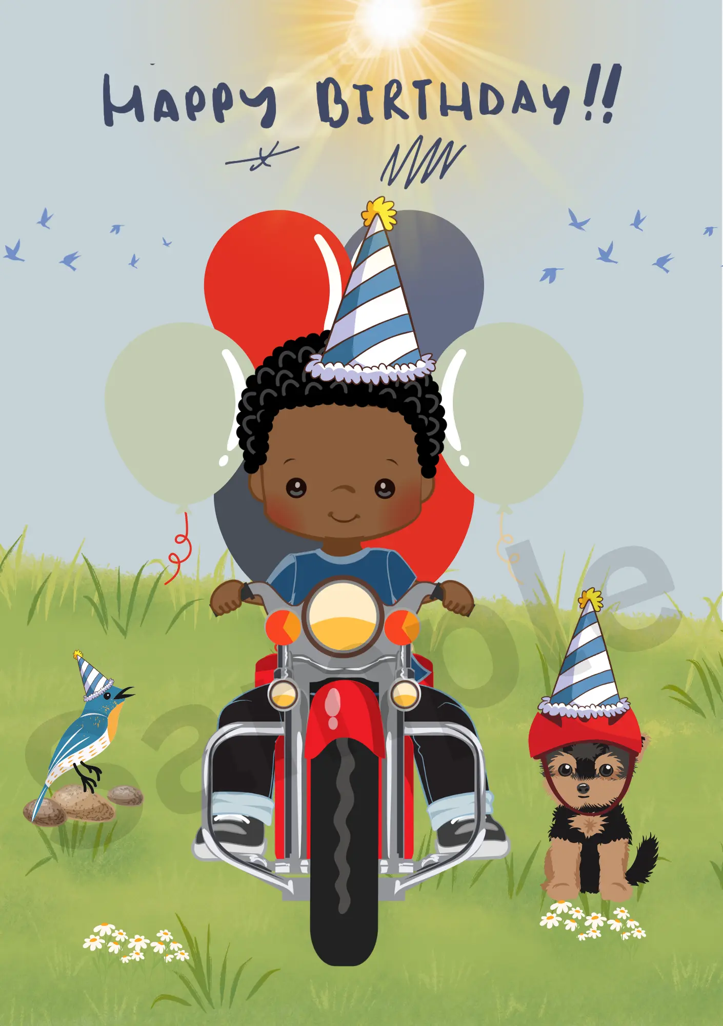 Biker Boy - Editable Digital Birthday Card