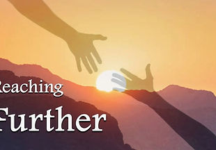 hands reaching for each other with the background a sunrise over mountians