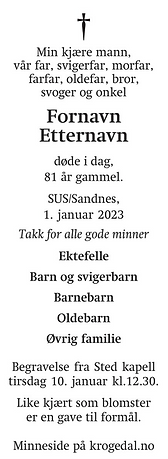 Dødsannonse eksempel begravelse