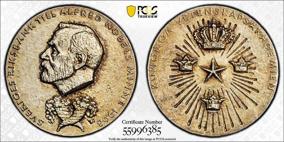 Thumbnail: 103525  |  SWEDEN. Alfred Nobel gilt silver Economics Award Medal.