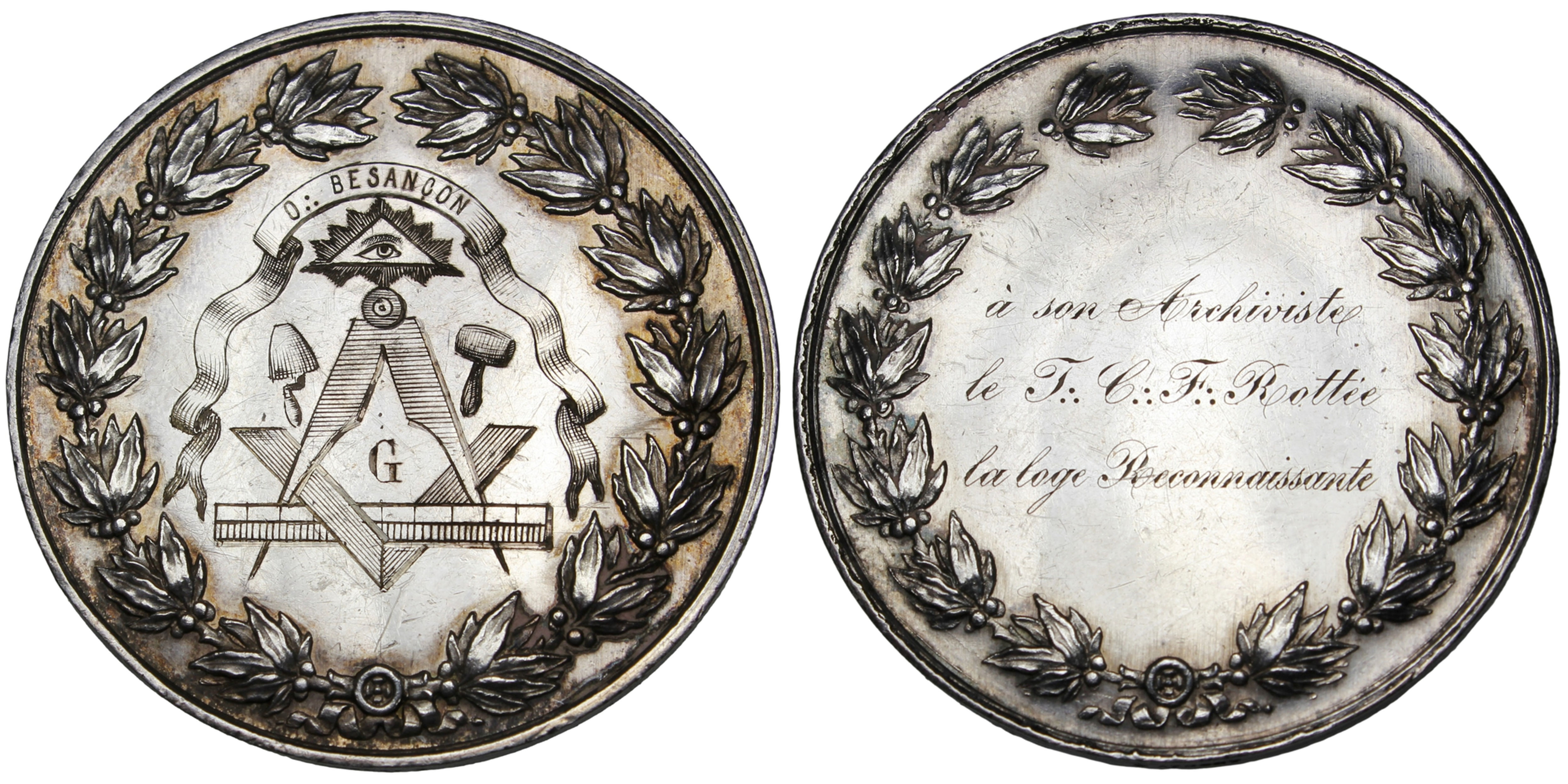 102007  |  FRANCE. Besançon. Reconnaissante Lodge silver Award Medal.