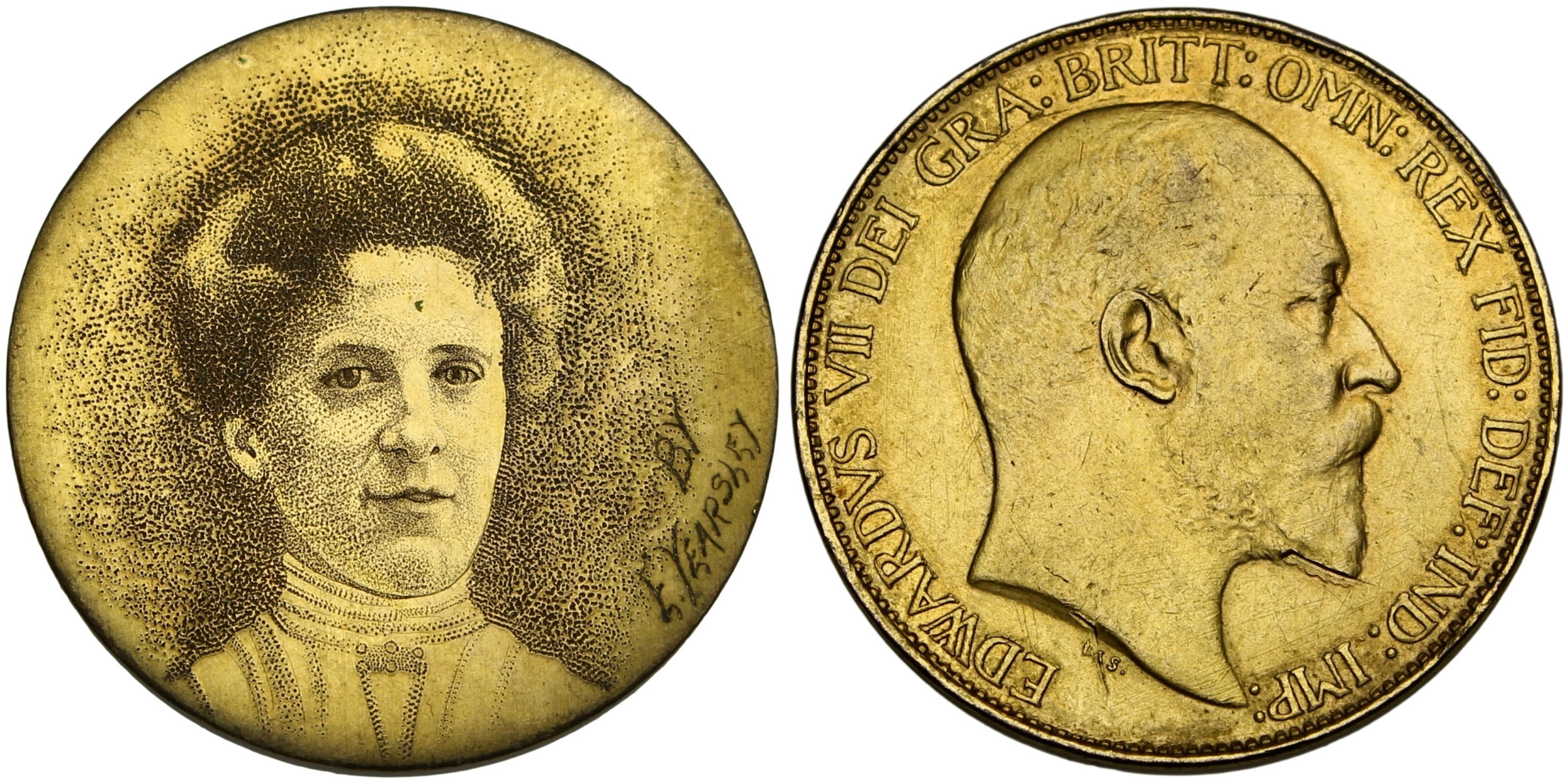 101450 | GREAT BRITAIN. Stippled portrait engraved gilt copper Halfpenny.