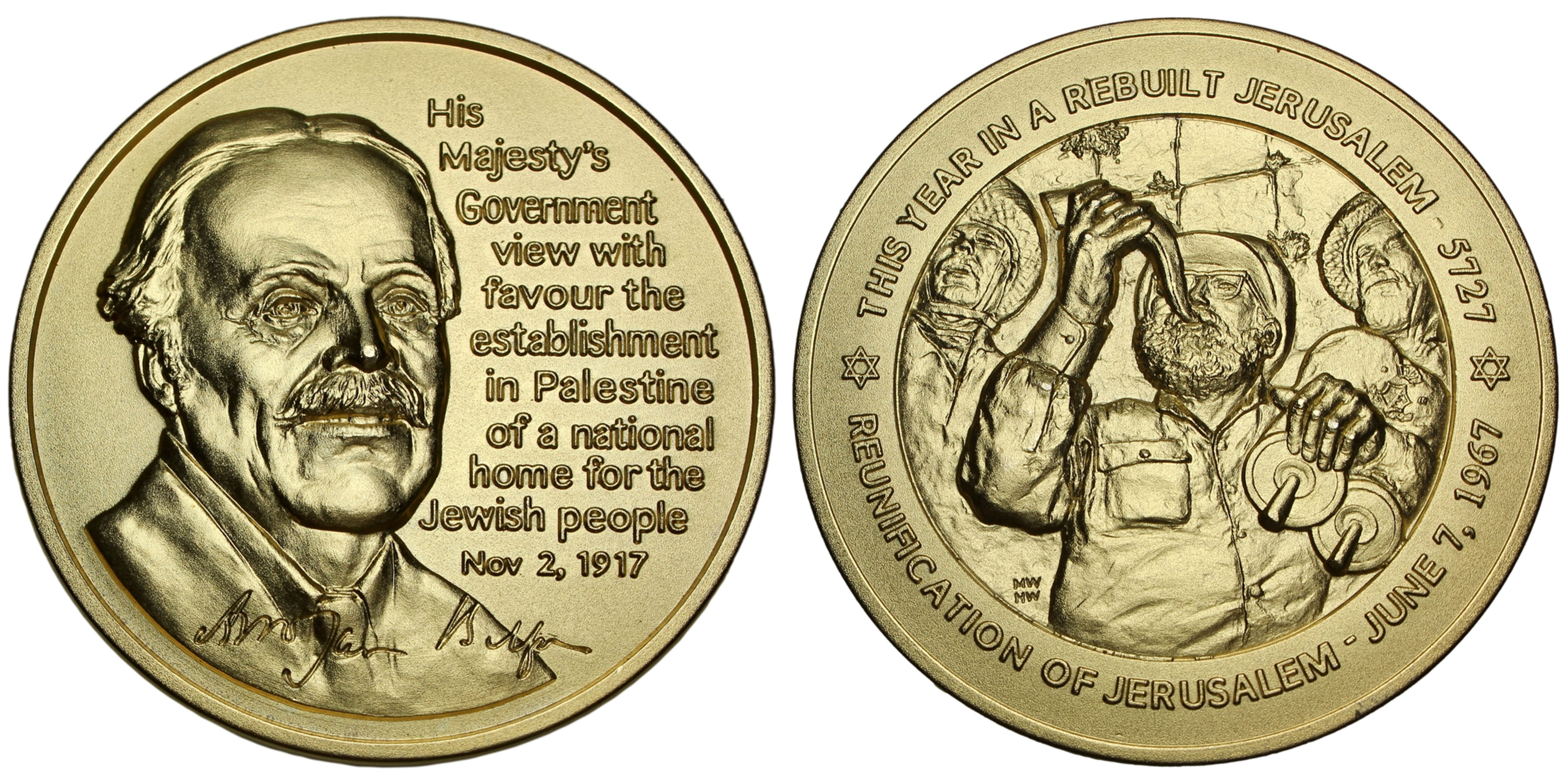 102767 | UNITED STATES. Balfour Declaration gilt silver Medal.