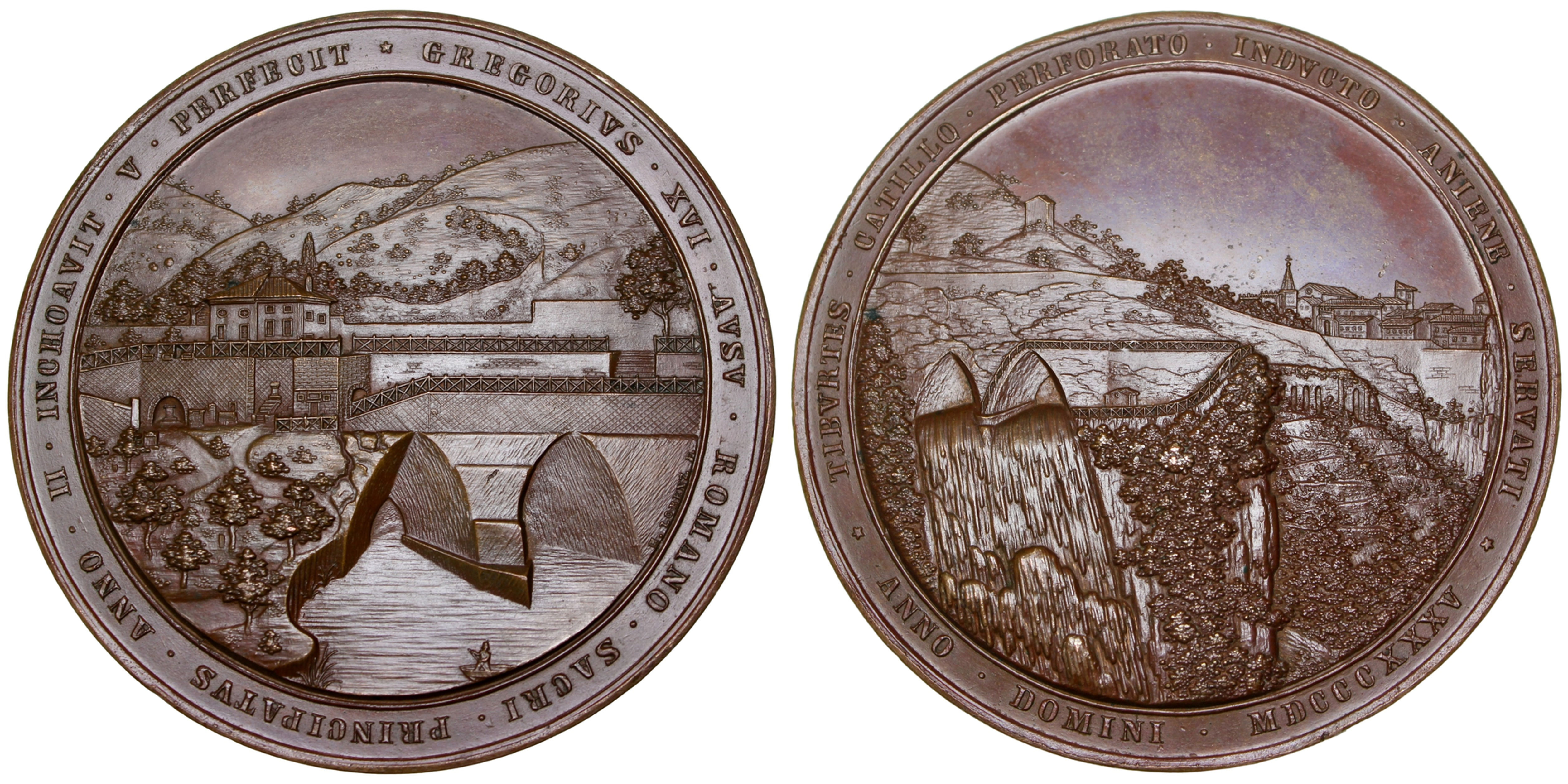 103174 ITALY. Papal States. Gregorian Tunnels/Aniene River bronze Medal.