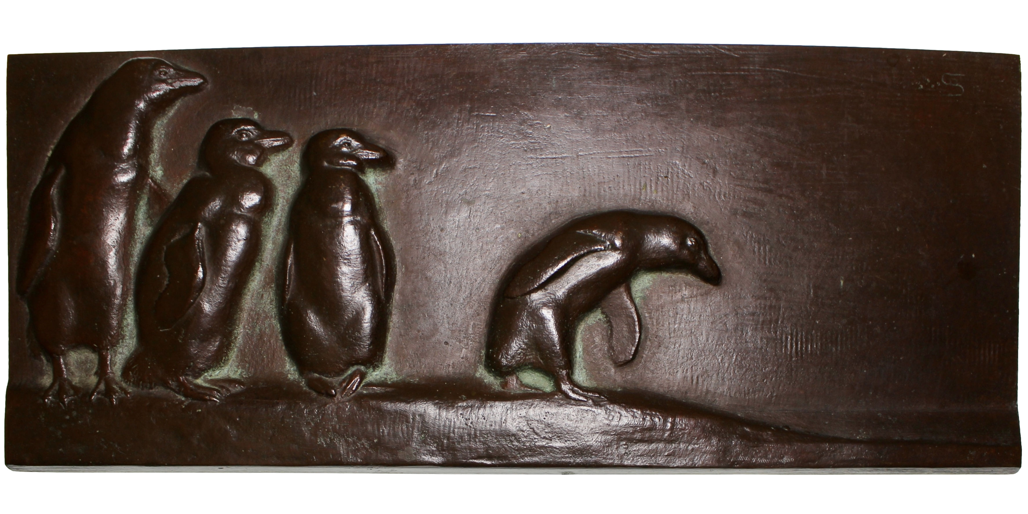 103043 | GERMANY. Family of Penguins uniface cast bronze Plaque.