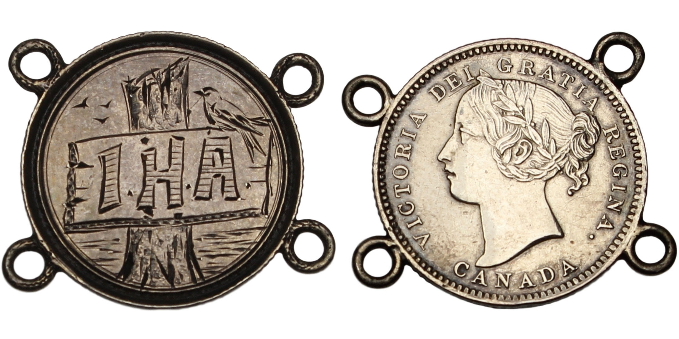 100902 | CANADA. Bird and Stump/I–H–A silver Love Token.