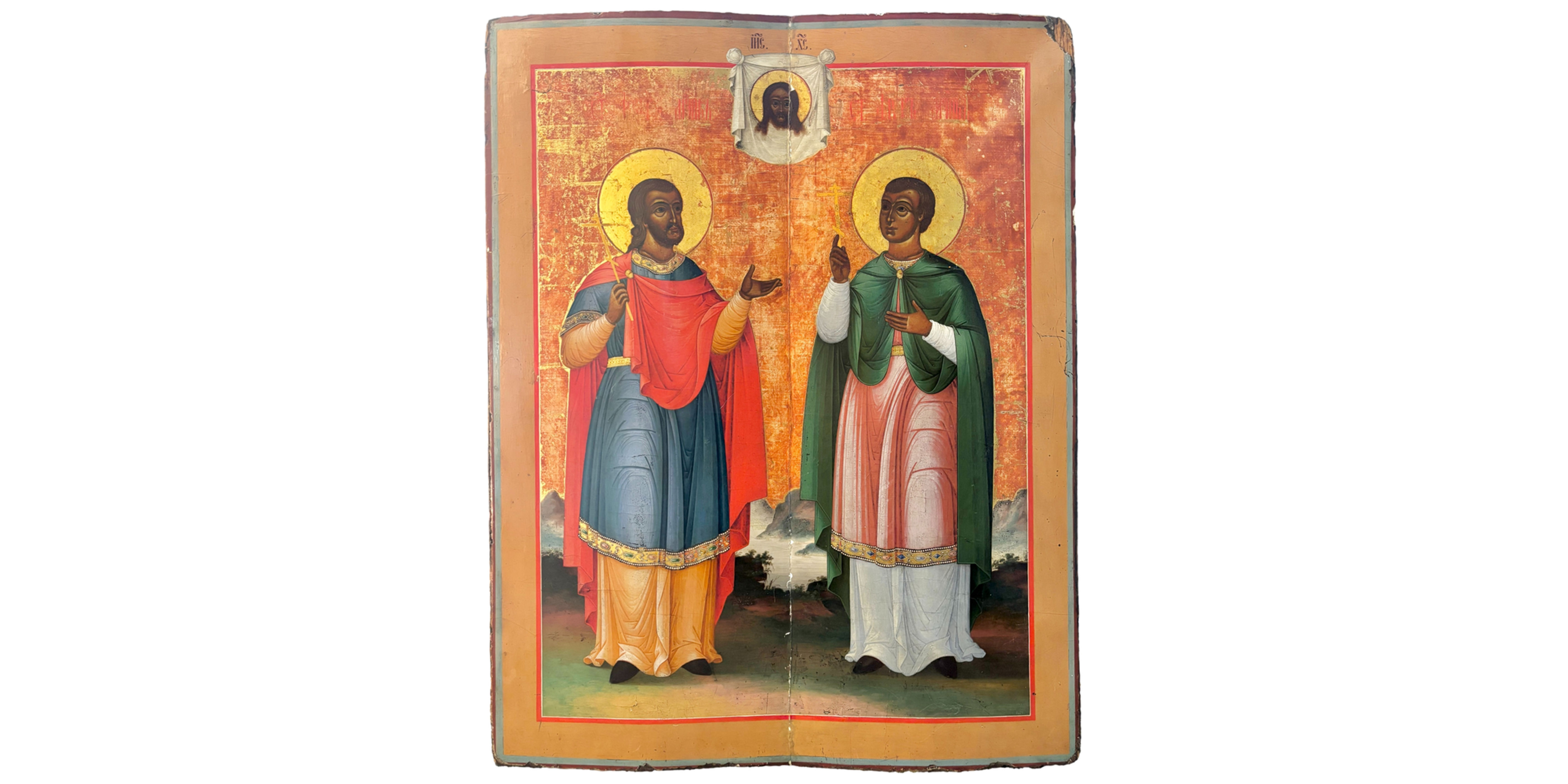 103310  |  RUSSIA. Saints Florus and Laurus wooden Monumental Icon.