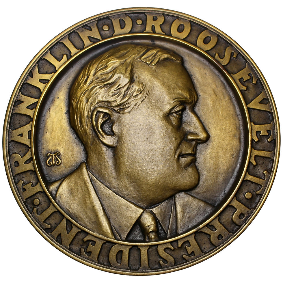 Thumbnail: 103492  |  NITED STATES & FRANCE. Franklin D. Roosevelt uniface bronze Medal.