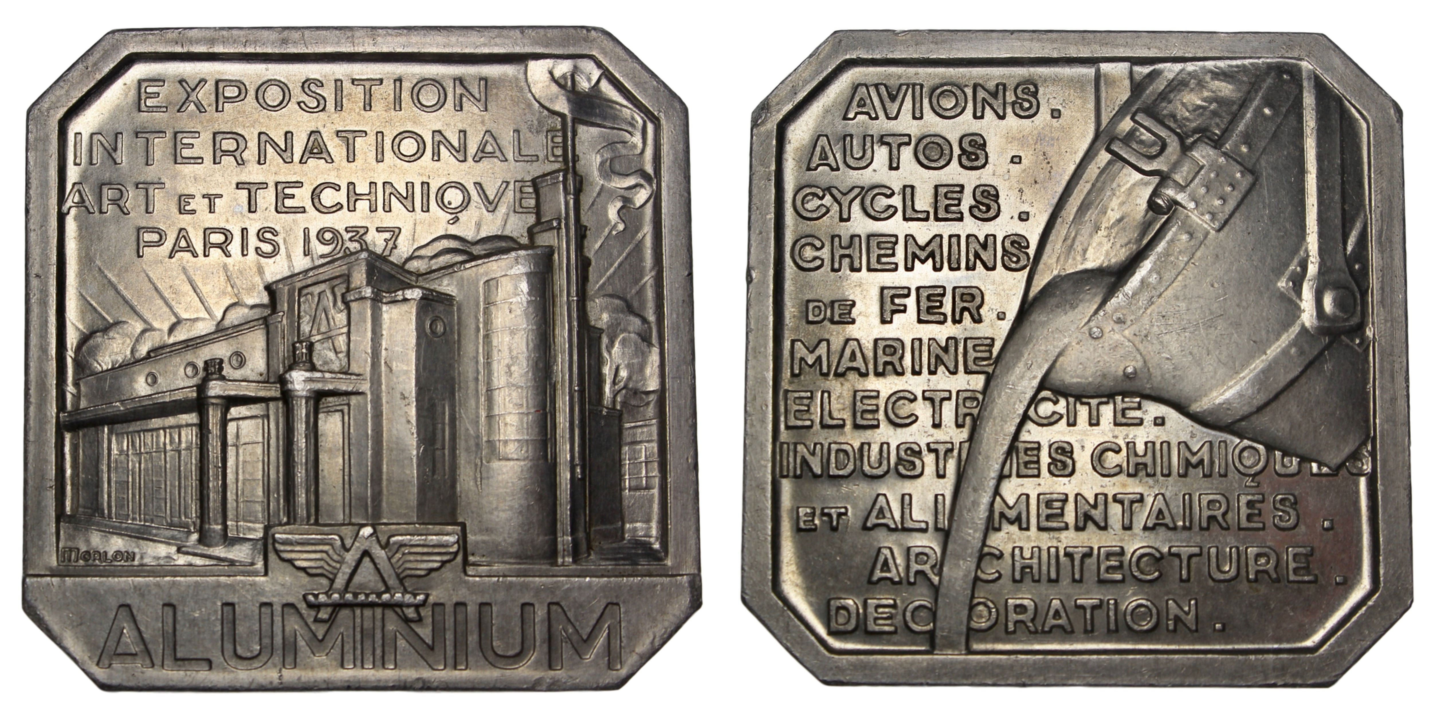 101269  |  FRANCE. Int'l Expo for Art & Technology octagonal aluminum Plaque.