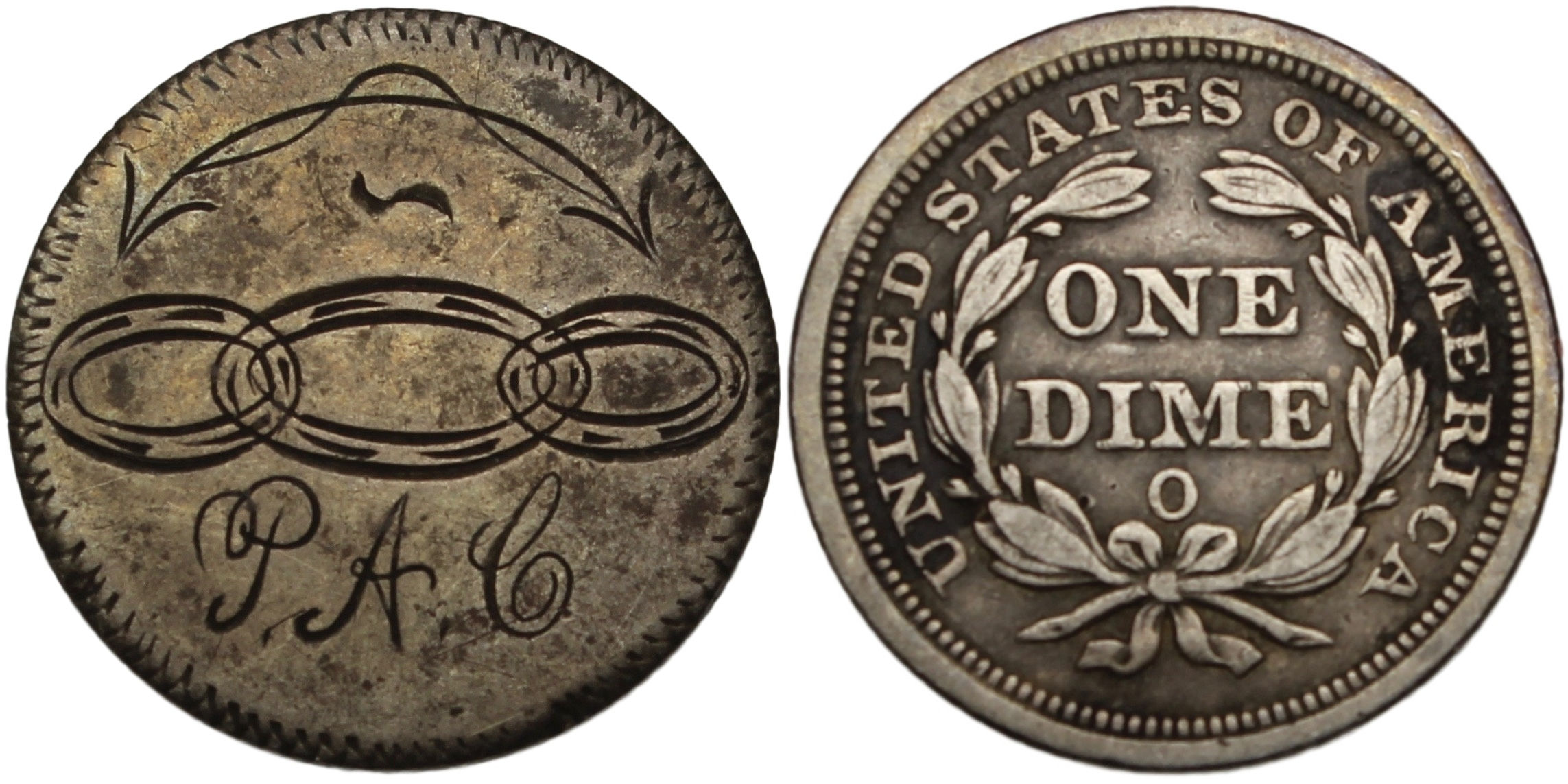 100950 | UNITED STATES. Odd Fellows/P–A–C silver Love Token.