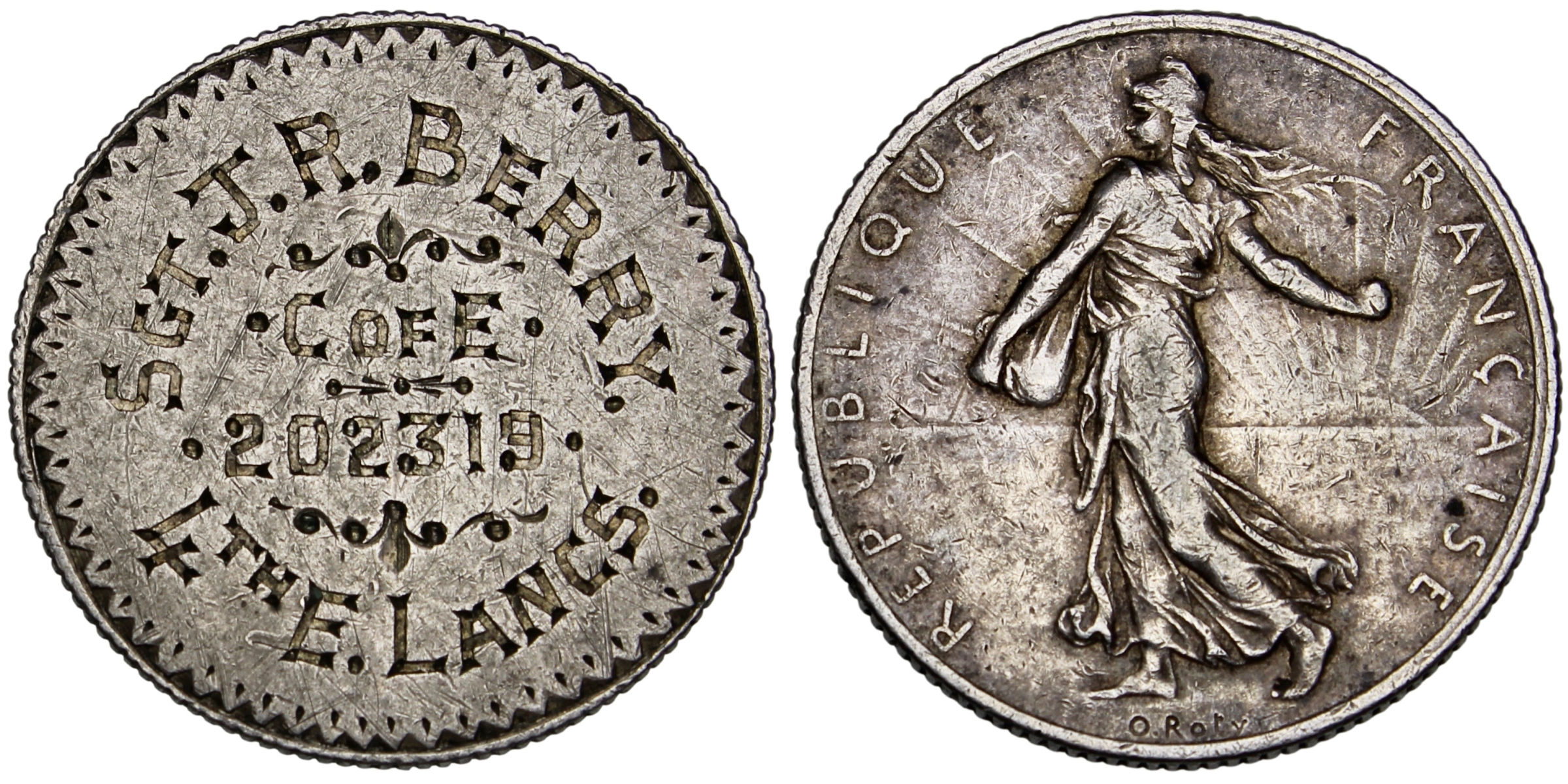 101580 | GREAT BRITAIN. Sgt. J. R. Berry engraved silver WWI ID Badge/Memento.