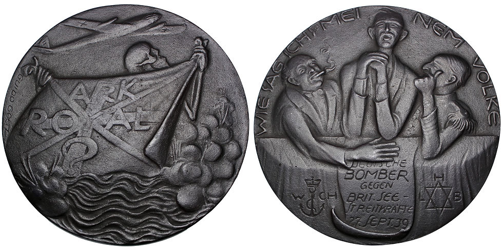 Thumbnail: 102563  |  GERMANY. Alleged Sinking of the HMS Ark Royal cast iron Medal.