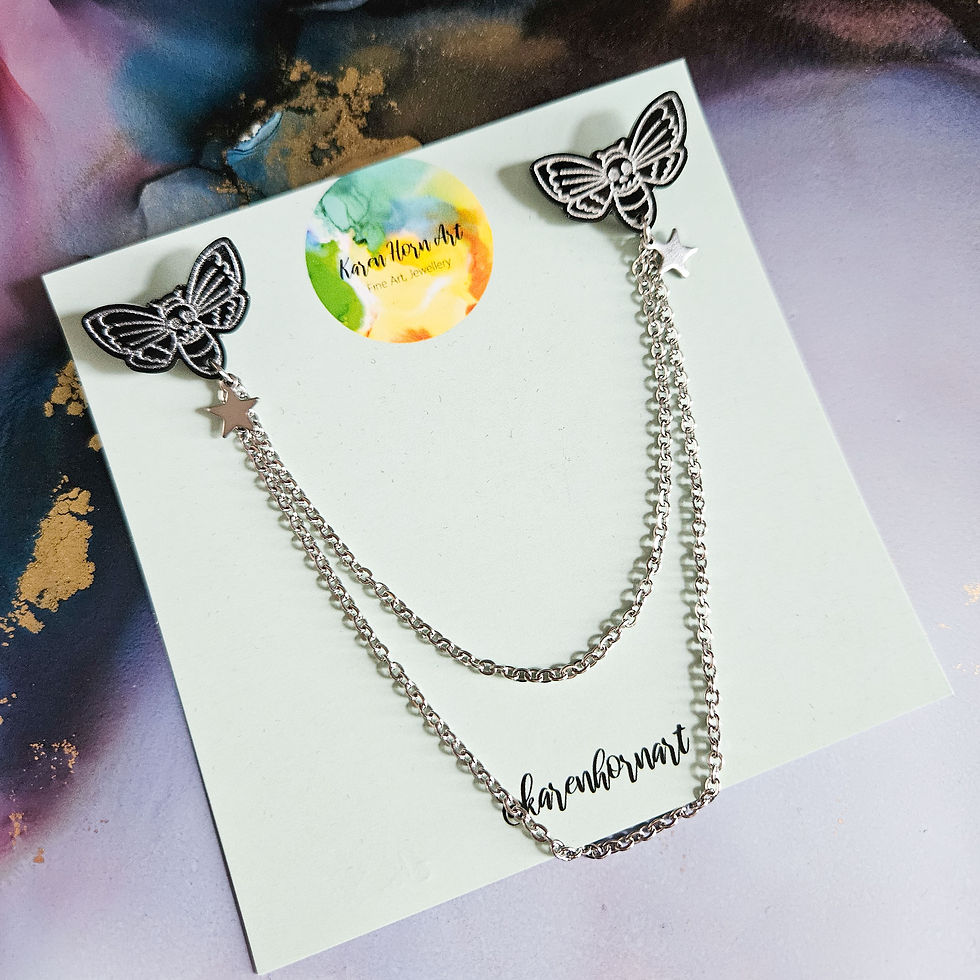 Thumbnail: Handmade Black And Silver Resin Moth Collar Pins