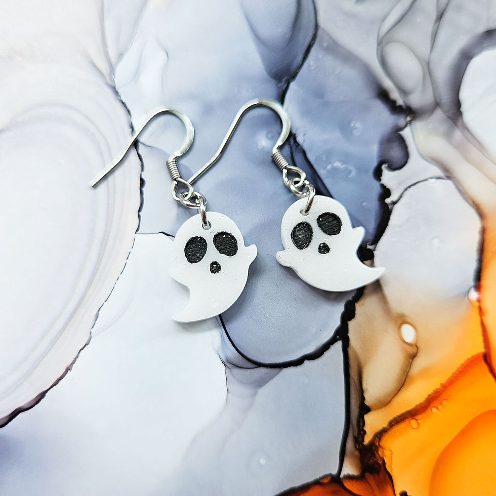 Thumbnail: Handmade cute ghosts resin earrings, white and glitter, 2 styles to choose from