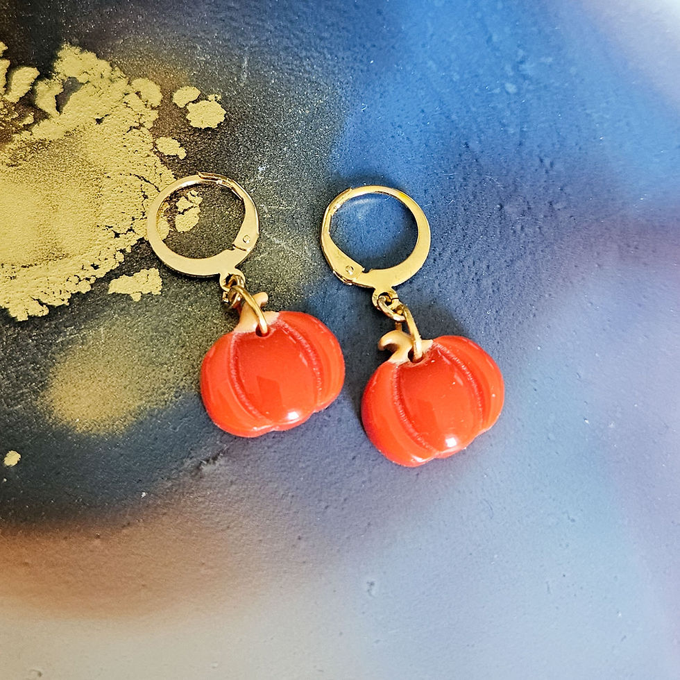 Handmade orange Pumpkin Resin charms on golden stainless steel Huggie Hoops Earrings