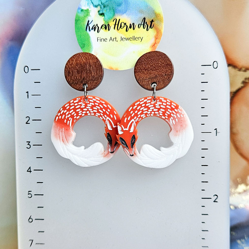 Thumbnail: Handmade orange and white resin fox earrings