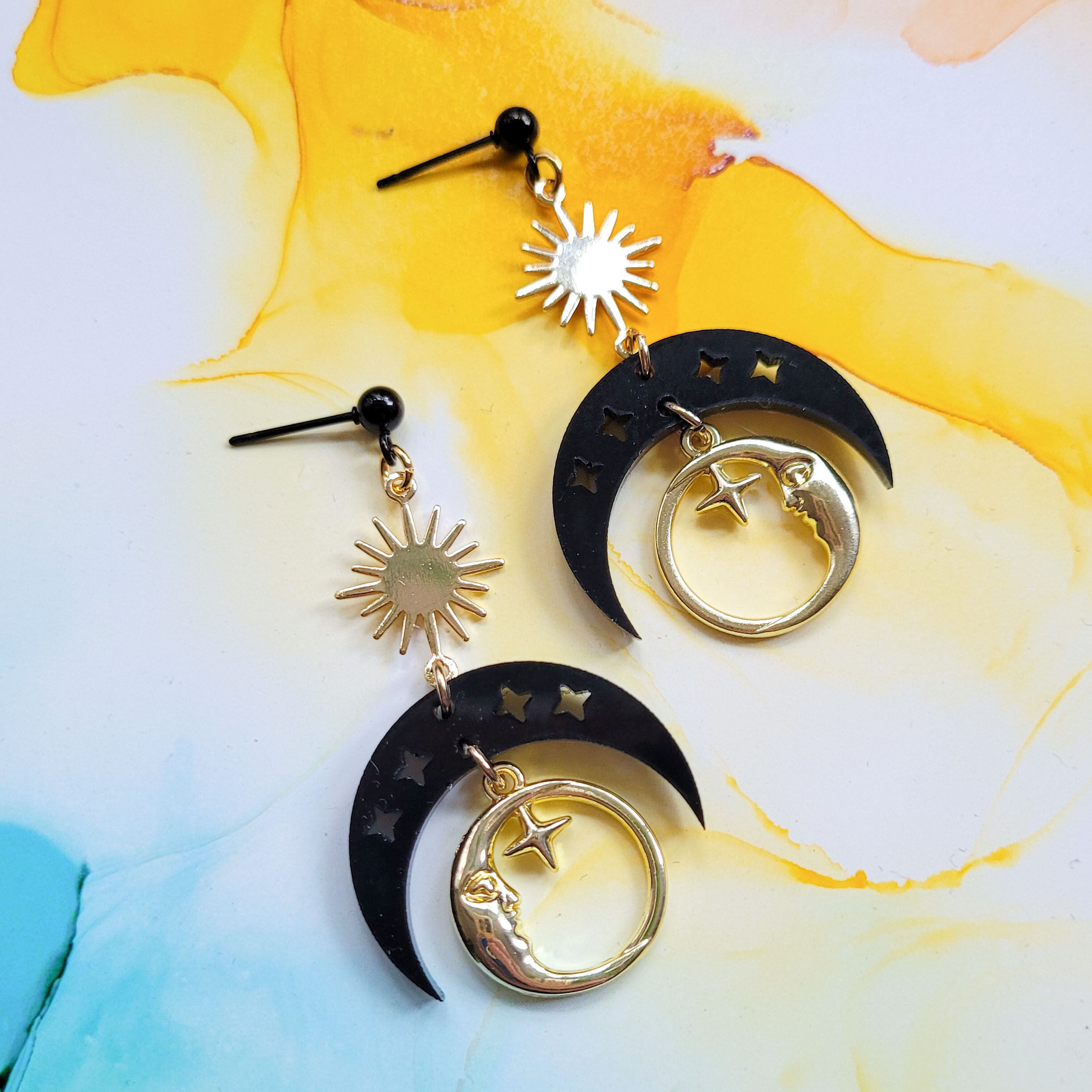 Handmade resin and stainless steel starry night earrings