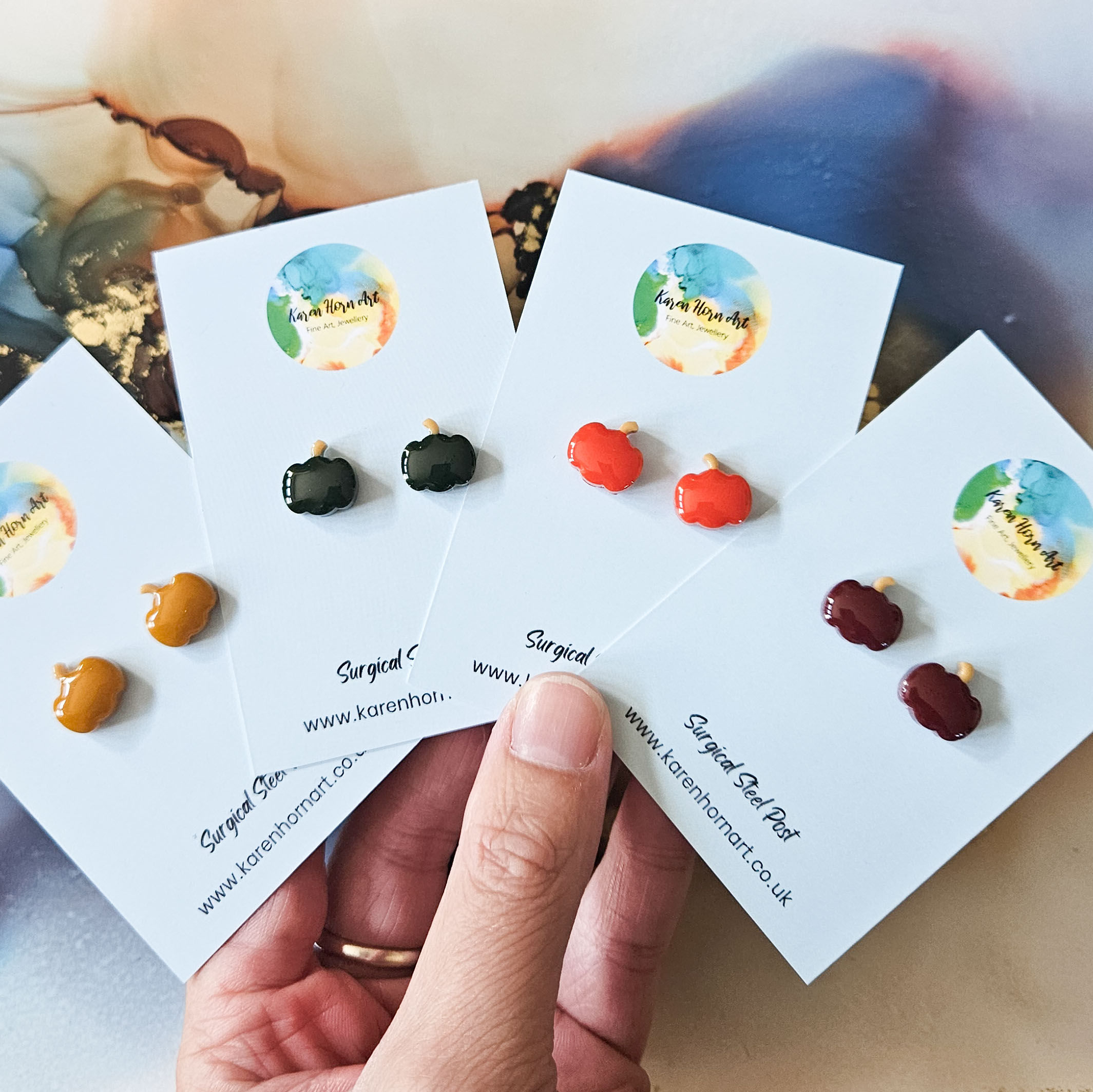 handmade Autumn Pumpkin Resin Stud Earrings Karen Horn Art