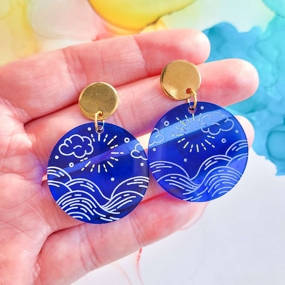 Thumbnail: Handmade blue resin summer earrings