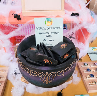 Resin jewellery market stall, halloween jewellery, mystery bag, witch cauldron