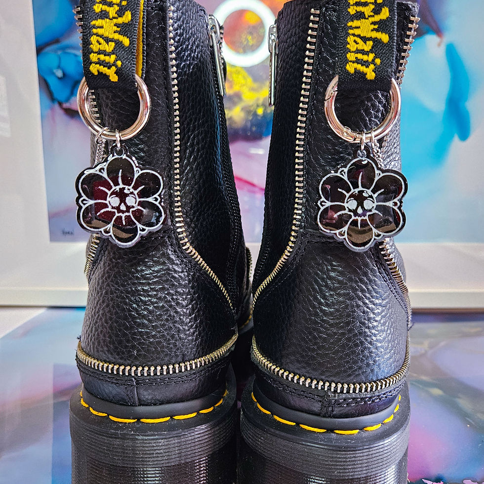 Handmade black flower resin boot charms with removable chain