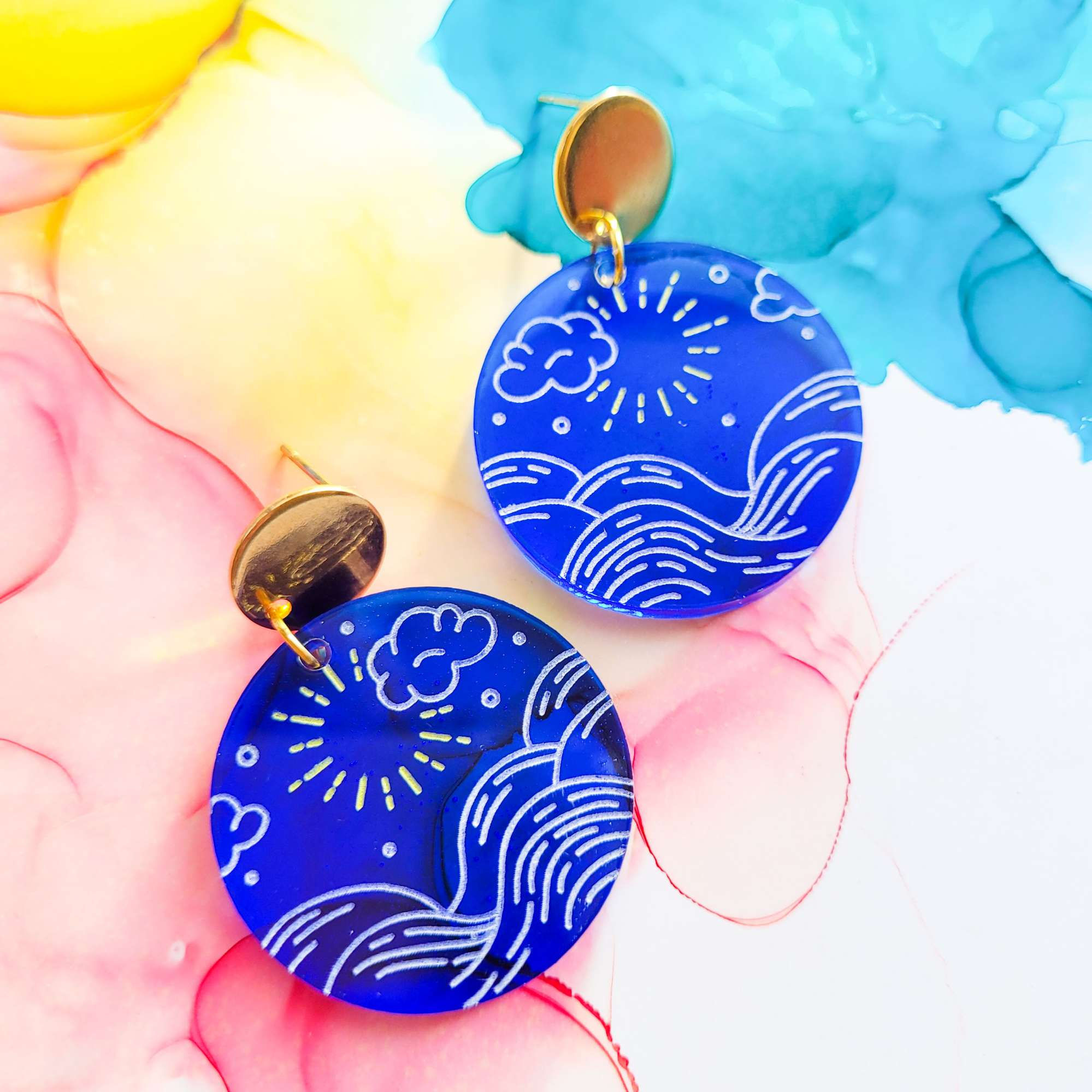 Handmade blue resin summer earrings