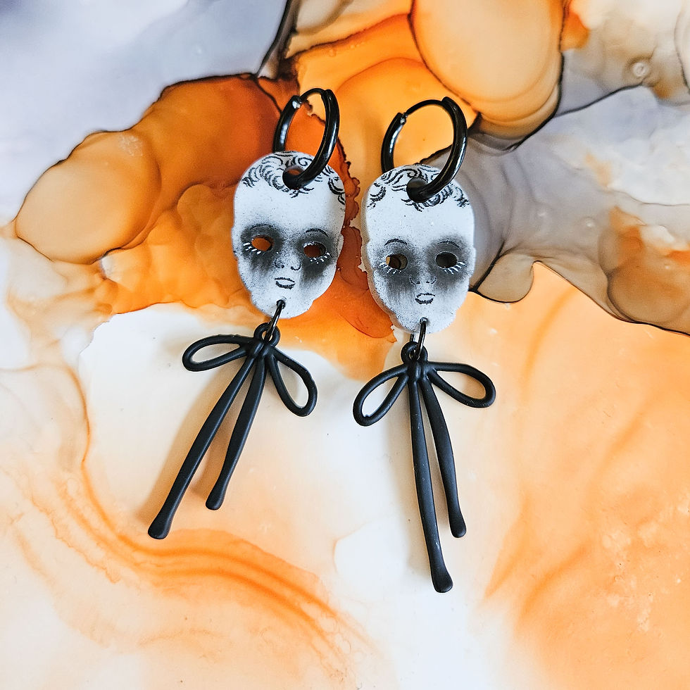 handmade creepy baby doll heads with bows resin hoop earrings