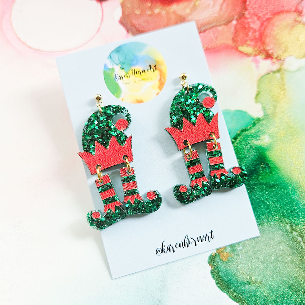 Thumbnail: Handmade Christmas elf hats and feet resin earrings
