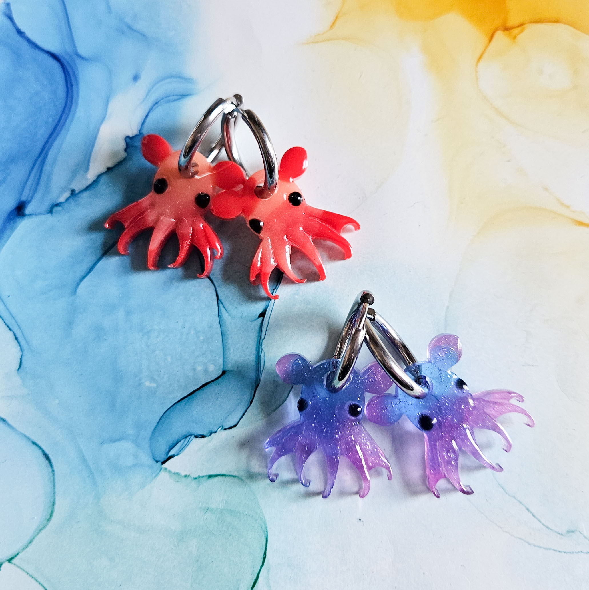 Handmade Resin Cute Octopus Charms On Chunky Hoops