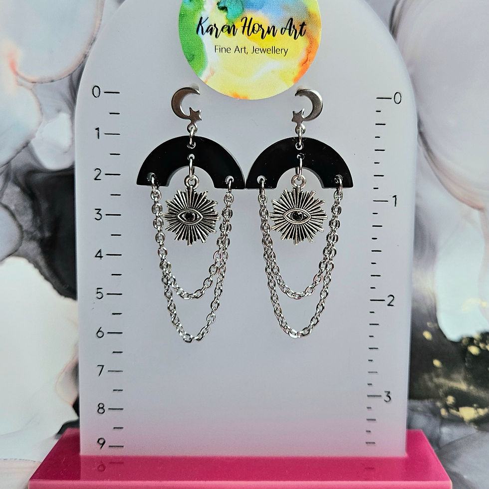 Thumbnail: Handmade alternative resin and stainless steel chain earrings