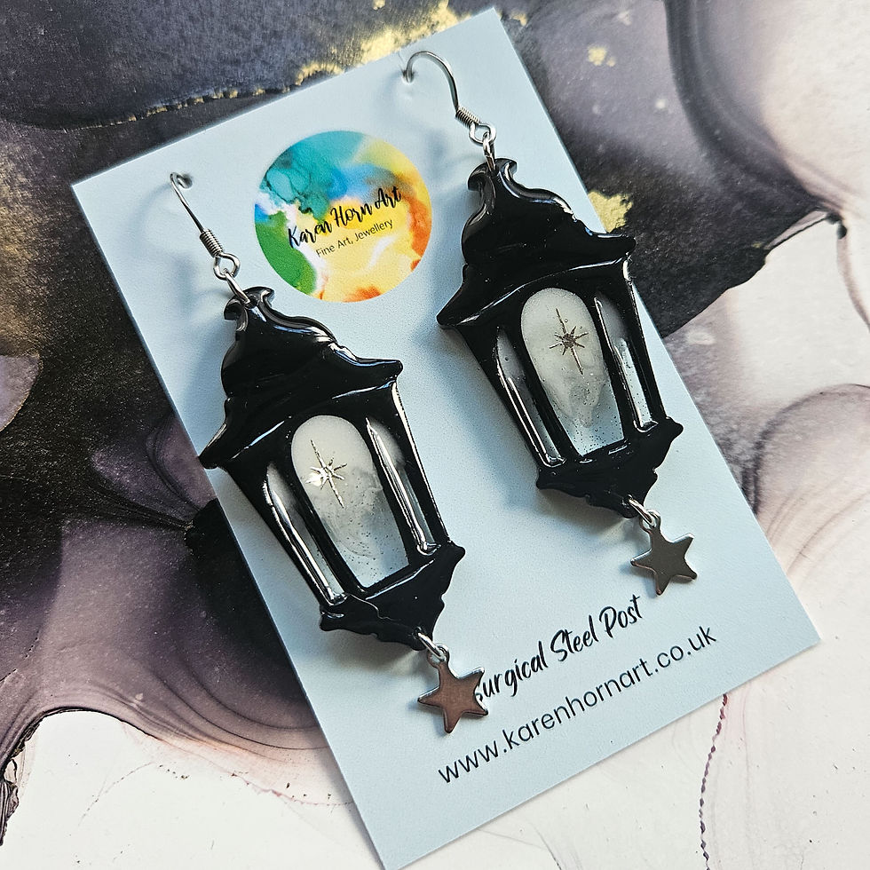 Thumbnail: Handmade Black White Lantern Resin Earrings