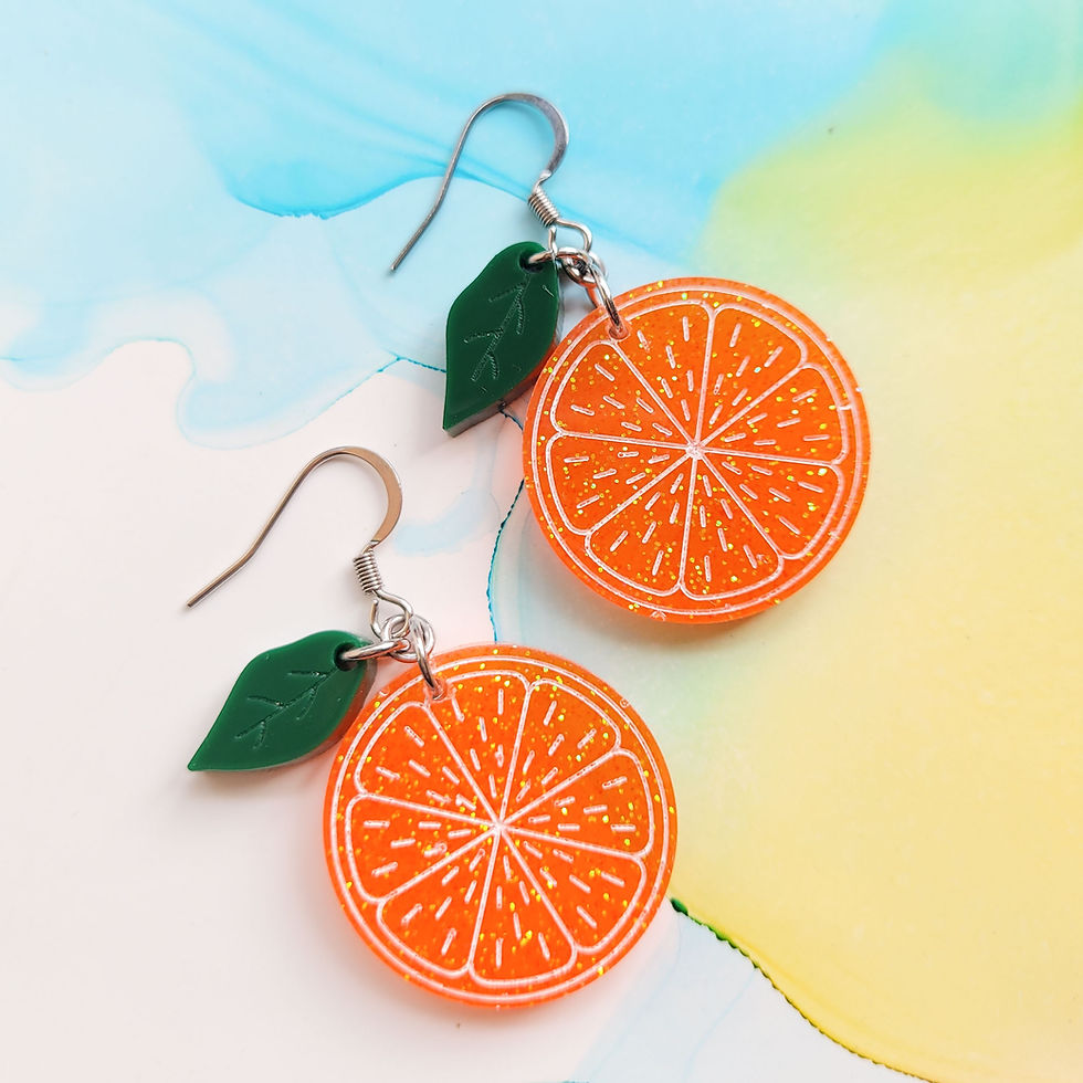 Thumbnail: Handmade fruit slice resin earrings, lemon or orange