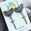 Thumbnail: Handmade black glitter moth resin earrings with sword charm