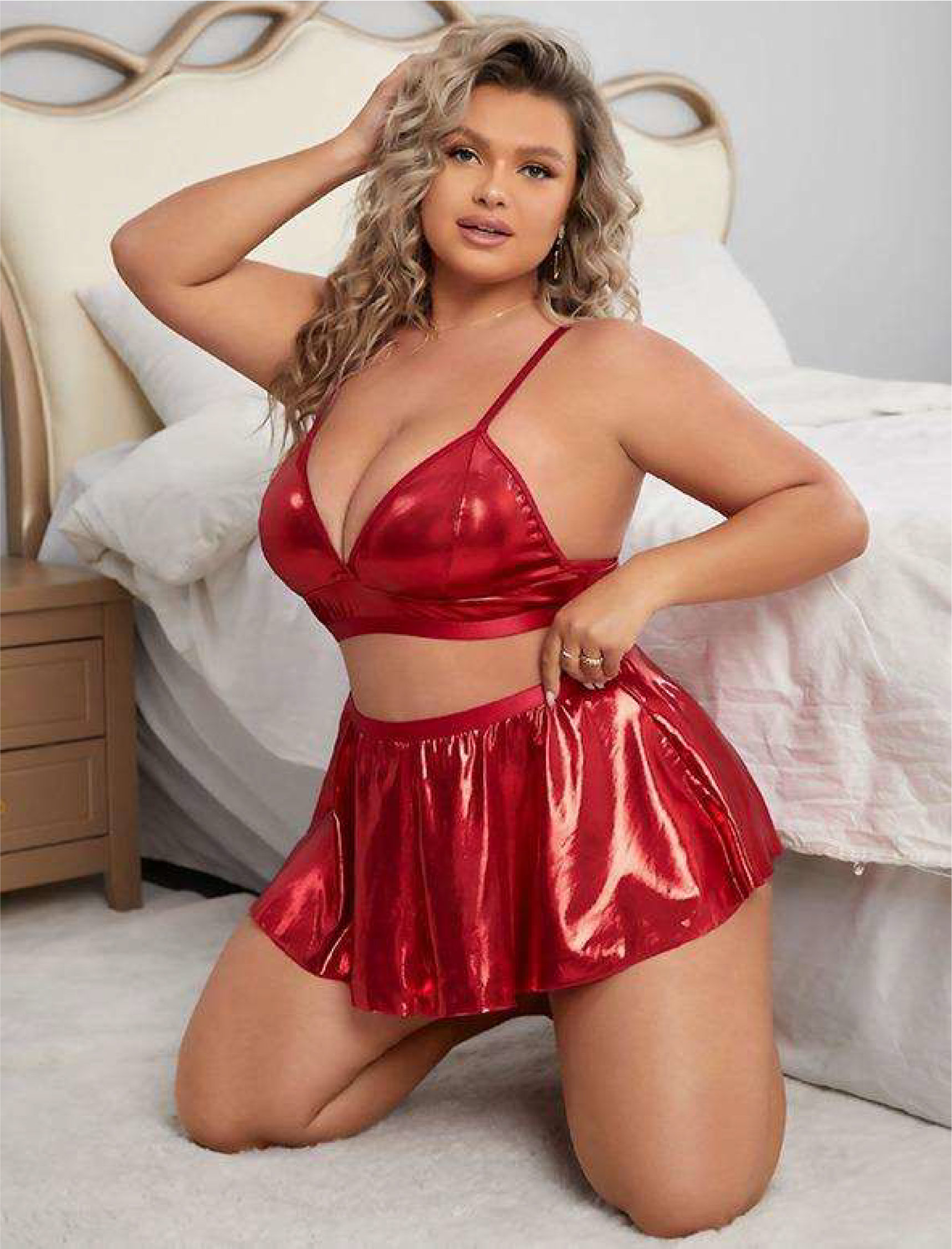 VOUX Kırmızı Fantazi Büyük Beden Deri Kostüm