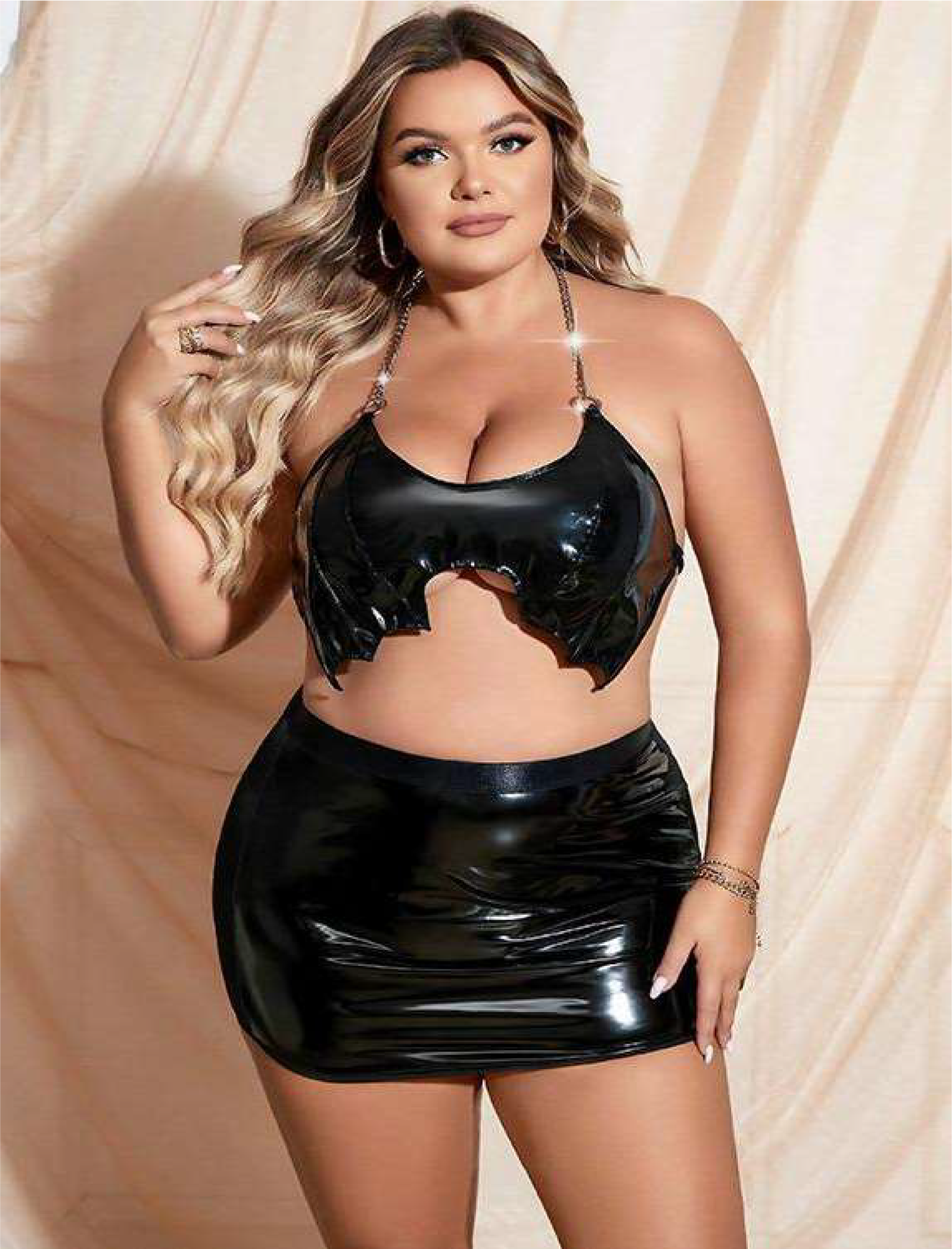 VOUX Siyah Fantazi Büyük Beden Deri Kostüm